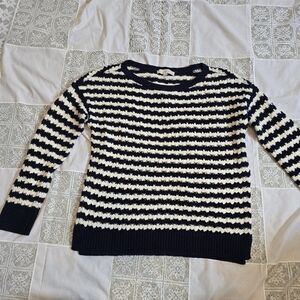 LOFT ANN TAYLOR Navy Striped Open Knit Nautical Pullover Sweater I Sz Large